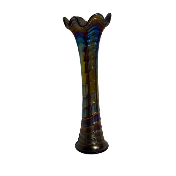 Unknown Other - Antique Imperial Amethyst Carnival Glass Funeral Ripple Vase 13" Electric Flower